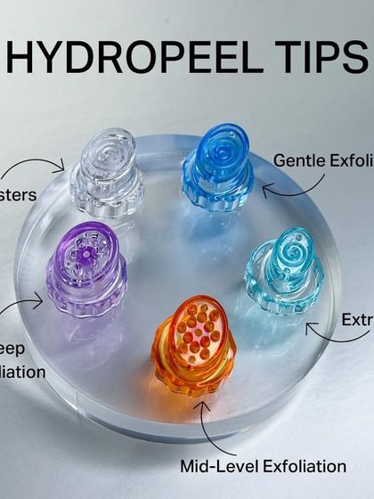 Each Hydrafacial Hydropeel tip is designed for a specific purpose, from gentle and deep exfoliation to extractions and the infusion of boosters.