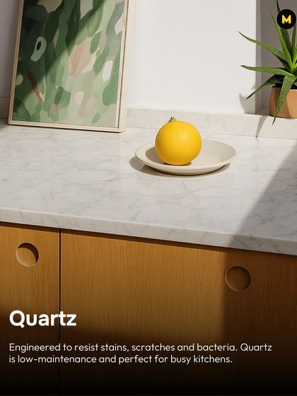 Quartz is engineered to resist stains, scratches, and bacteria. As a low-maintenance material, it's a perfect choice for busy kitchens that need to be both beautiful and practical.