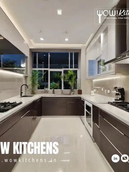 We believe in creating spacious and comfortable kitchens. This U-shaped design in dark wood tones offers ample room to move and work, with plenty of counter space and storage.