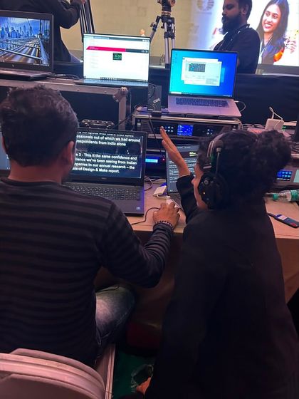 Managing the teleprompter and presentation cues from the console at the Autodesk Summit. We provide seamless technical support to ensure speakers can deliver their message with confidence.
