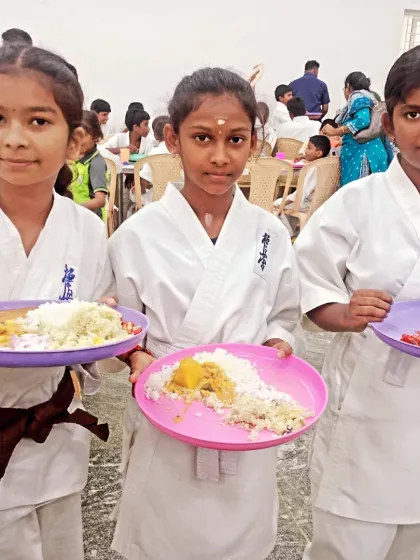 My young female students are ready to taste the local cuisine. A healthy meal is important to keep their energy up for the competition.