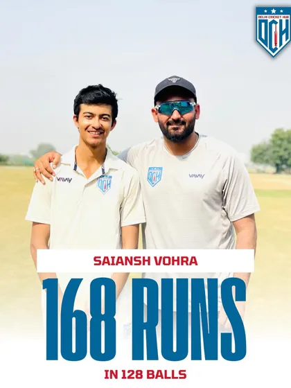 Celebrating Saiansh Vohra's brilliant century. He scored 168 runs in the same match where he took 10 wickets, a truly legendary all-round performance.