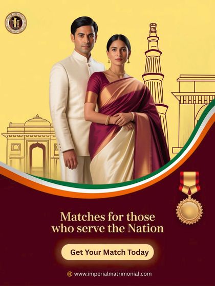 I honor those who serve the nation by providing dedicated matchmaking services for them. This graphic, featuring national symbols, represents my commitment to finding partners for India's protectors.