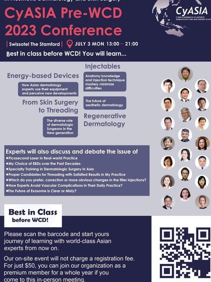 The poster for the CyASIA conference in Singapore, a "Best in Class" event featuring world-class experts discussing the latest in aesthetic dermatology.