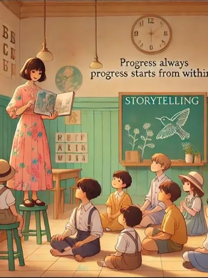 An inspiring image that captures the magic of storytelling. We believe progress starts from within, and stories are the key to unlocking a child's imagination.