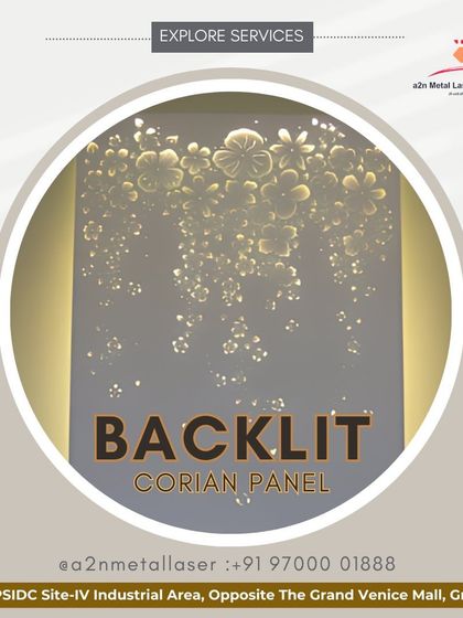 A backlit Corian panel with a beautiful floral design. The light shines through the cutouts, making the flowers appear to float and glow, adding a touch of magic and sophistication to the wall.