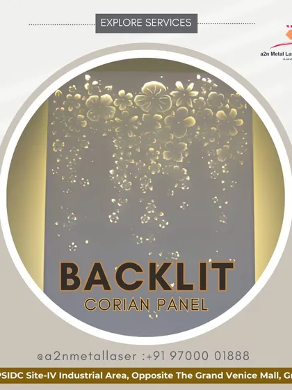 A backlit Corian panel with a delicate, cascading floral pattern. The light shines through the carved flowers, creating a magical, glowing effect that serves as a stunning piece of wall art and an ambient light source.