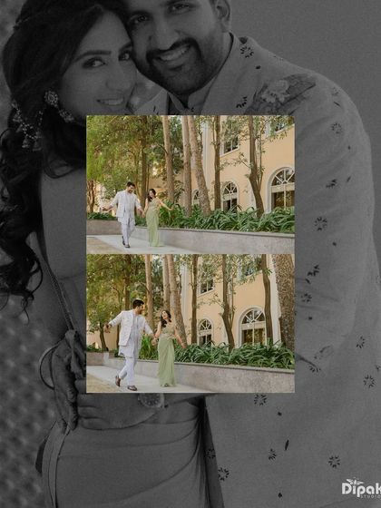 A soft and romantic collage of a couple walking together, with a dreamy overlay effect. This artistic edit enhances the emotional feel of the moment.