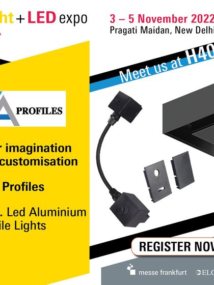 An advertisement for LA Profiles, specializing in customizable LED aluminum profile lights for sleek, integrated lighting designs.