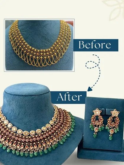 This was once a single kamarpatta, which was split between two daughters-in-law. We took one half and transformed it into two exquisite, detachable haars, preserving the memory while creating something entirely new and wearable.