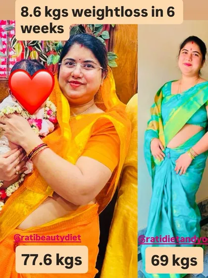 New mom Ruchi lost 8.6 kgs. She loved the super yummy food and the supportive team, showing that postpartum weight loss can be an enjoyable journey.