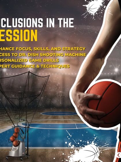 What's included in a session? We enhance focus and skills, provide access to the Dr. Dish shooting machine for elite practice, and create personalized game drills with expert guidance.