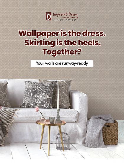 I like to say that wallpaper is the dress, and skirting is the heels. Together, they make your walls runway-ready. This image shows how a simple, elegant wallpaper is completed by the right finishing touches.