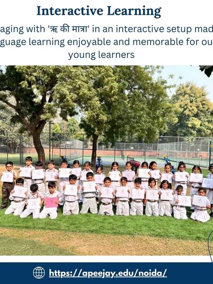 Engaging with 'ऋ की मात्रा' in an interactive setup made language learning enjoyable and memorable for our young learners. The entire class proudly displays their work after the activity.