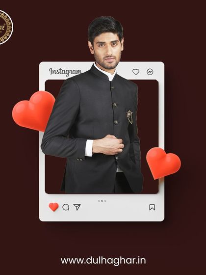 An Instagram-themed post featuring our classic black Bandhgala, highlighting its social media-worthy appeal.