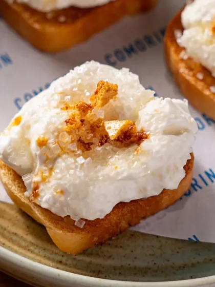 A little bit of nostalgia, remixed. My Cheeni Malai Toast is a signature dessert, featuring light, airy malai on a crisp toast, finished with a crunch of caramelized sugar.