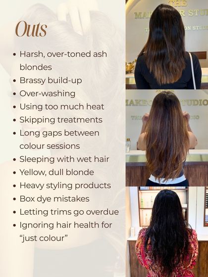 Let's talk about the "outs" for hair care. We're leaving behind harsh blondes, brassy buildup, and ignoring hair health in favor of healthy, glossy, and effortless hair.