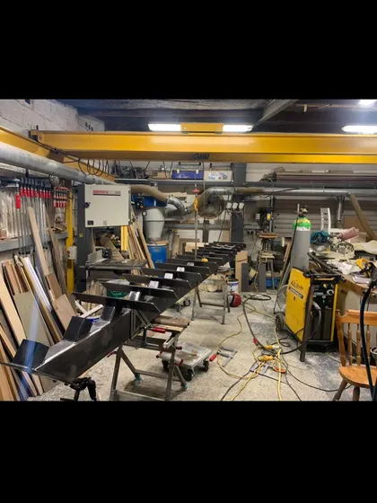 A view of the workshop where all steel fabrication for my bespoke staircases takes place. This is where the raw materials are transformed into structural components.