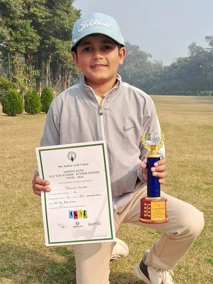 Taanush Kumar with his winner's trophy from the North Zone IGU Super League Finale.