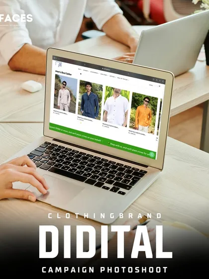 A men's wear collection displayed on a laptop screen, showcasing our e-commerce photography. We deliver clean, consistent, and high-quality images for product listing pages that drive sales.