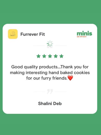A five-star review from my Swiggy Minis store. I'm so glad customers appreciate the quality and care that goes into my hand-baked cookies.