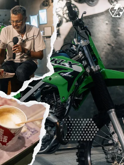 A collage from our event with Kawasaki, combining my talk with close-ups of the bikes and, of course, coffee. These community events are a great way to share our passion.