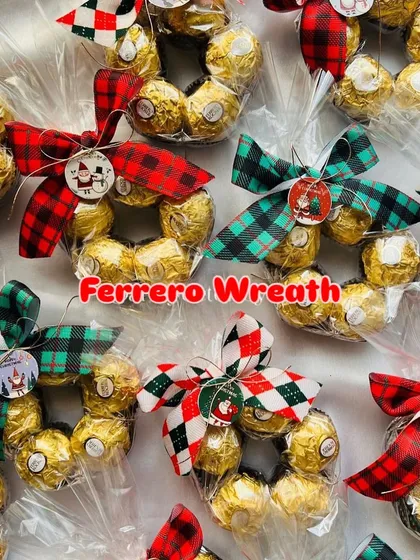 These cute Ferrero Rocher wreaths make for adorable little Christmas party favours or stocking stuffers.