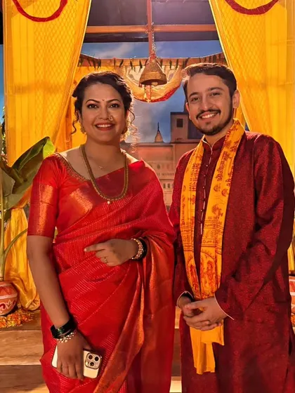 On the set of the spiritual TV show with my co-artist. It was a fresh and humbling experience to be part of a project dedicated to devotional music.