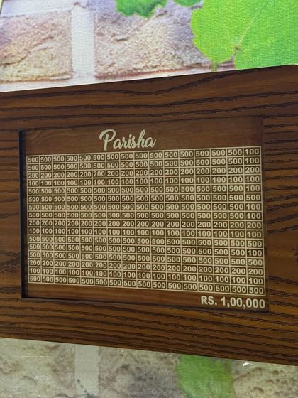 The back of the money piggy bank, showing the savings tracker. You can mark off the amounts as you save, making it a fun and motivating way to track your progress.