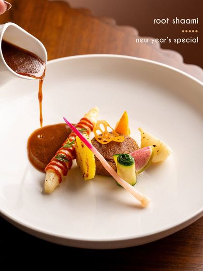 Our New Year's special root shaami with winter vegetables, a vegetarian dish that is both earthy and elegant.