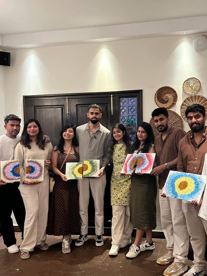 A group of friends who booked a private texture art workshop. It's a perfect idea for a creative get-together.