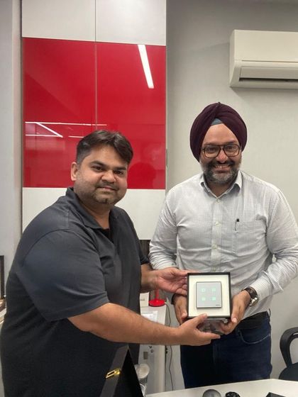 Another shot of our team with Architect Gurveer Singh, presenting one of our sleek keypad designs. We value our collaboration with such talented professionals.