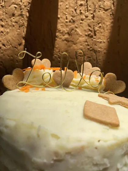 Every cake gets a special, personal touch. I handcraft these wire name toppers for free with every order, like this one for a sweet pup named Zelly.