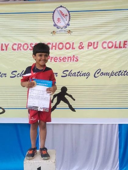 Another one of our champs, Rayaansh, beaming with pride after winning a gold medal at the inter-school skating competition. It's wonderful to see his hard work recognized.