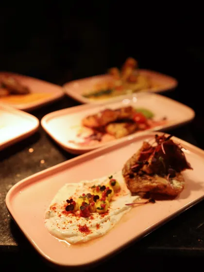 A modern take on a classic, with a perfectly cooked piece of meat on a bed of creamy sauce, sprinkled with paprika for a pop of colour and flavour.