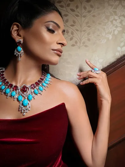 My passion is capturing the essence of luxury, especially in fine jewellery photography. This portrait for Farah Khan Ali demonstrates my meticulous approach to lighting and detail, ensuring every facet of the piece tells a story of elegance and craftsmanship.