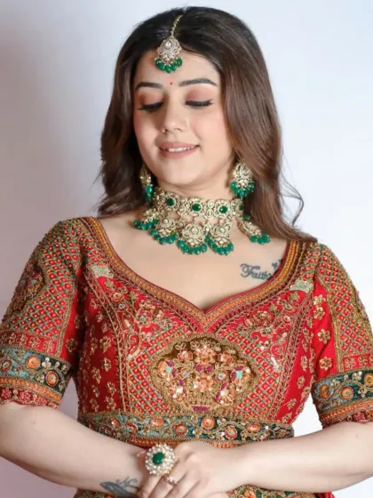 A close-up showing the soft, shimmery eye makeup and flawless skin. This look is a perfect example of luxury makeup that feels light and looks stunning.