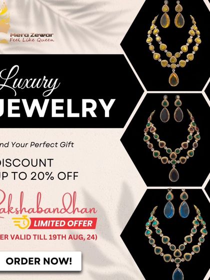 A collage showcasing the luxury jewellery I offered for Rakshabandhan. It features the two-layered stone necklaces in various colors, perfect for finding that special gift.