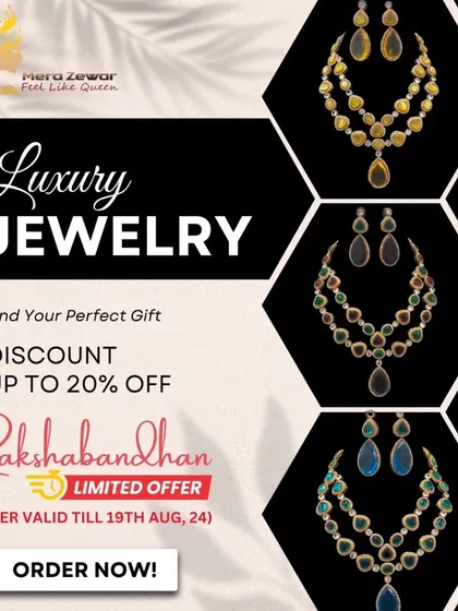A collage showcasing the luxury jewellery I offered for Rakshabandhan. It features the two-layered stone necklaces in various colors, perfect for finding that special gift.