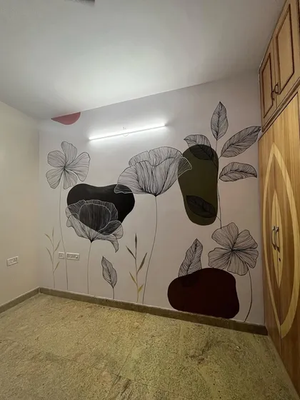 Another angle of the popular boho floral mural, showing how it fits perfectly in a bedroom or a creative space.