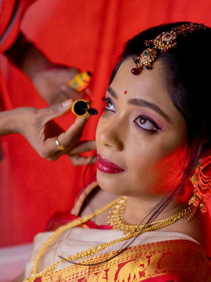 A close-up of the eye makeup application. I use gentle techniques and quality products to ensure comfort, especially around the sensitive eye area.