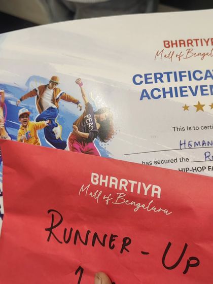 The proof of the hard work. The runner-up certificate from the hip-hop face-off at Bhartiya Mall of Bengaluru.