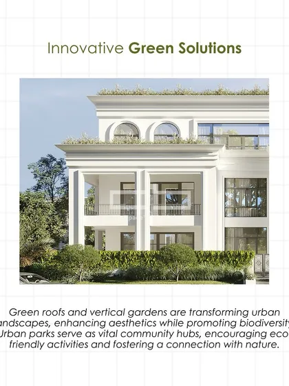 An infographic explaining how innovative green solutions like green roofs and vertical gardens are transforming urban landscapes. They enhance aesthetics, promote biodiversity, and foster a connection with nature.