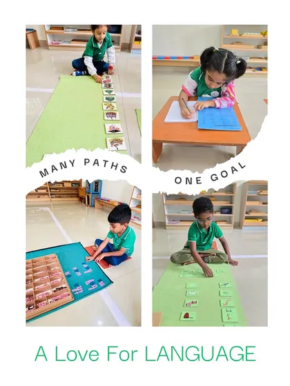 We nurture a love for language through many different paths. From tracing sandpaper letters to building words with the moveable alphabet, each child follows their own journey, developing communication skills and confidence at their own pace.