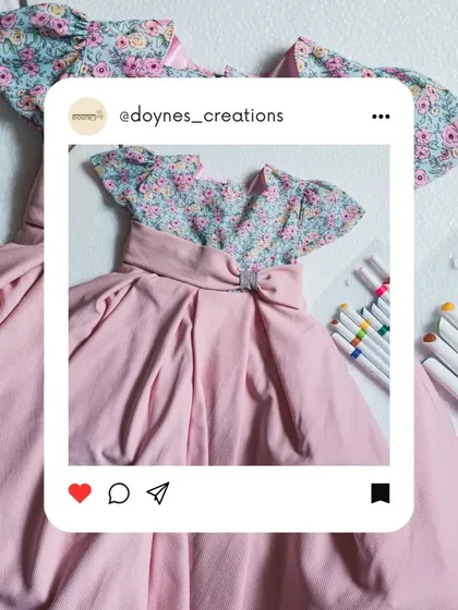 An Instagram-style graphic of my pink and floral dress. I love sharing my latest creations and seeing the positive reactions from my wonderful community.