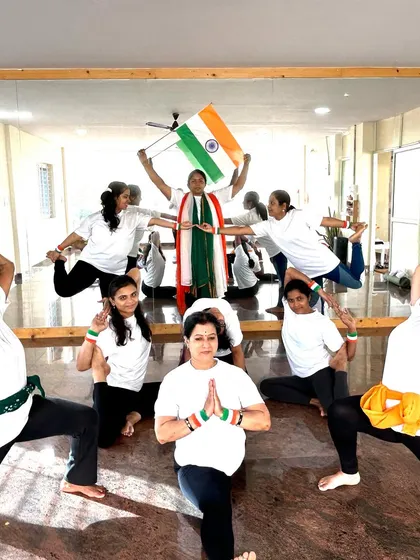 Our studio is a place of celebration, unity, and vibrant energy. This moment from our Independence Day event captures the spirit of our community, where we come together to share our love for yoga and life.