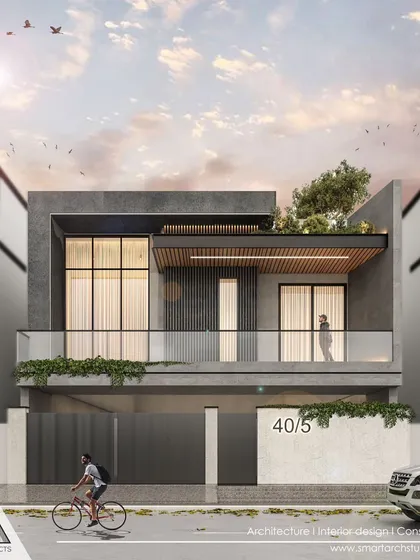 An alternative proposal for the same residence, this time with a larger upper volume and a different configuration of windows and balconies, demonstrating our process of exploring multiple options.