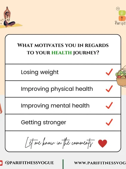 A poll asking what motivates you on your health journey: losing weight, improving physical health, or getting stronger.