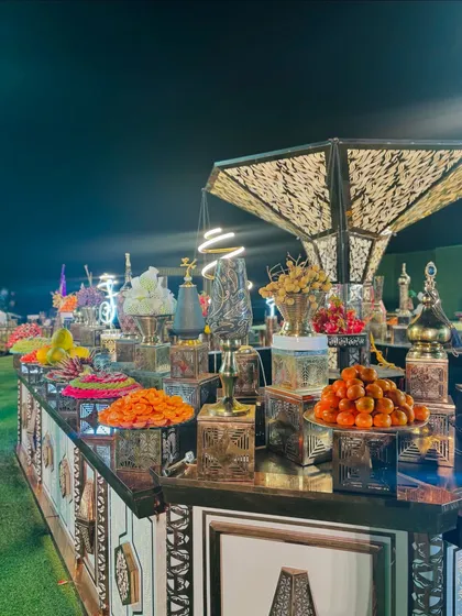 The fruit counter is not just for eating, it's a decorative centerpiece for the entire event.