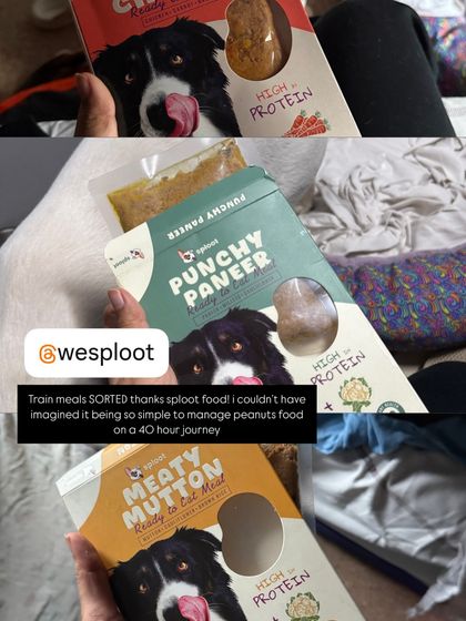 Train meals are sorted thanks to our easy-to-carry packs. This dog parent packed a variety of our meals, including Punchy Paneer and Meaty Mutton, for a 40-hour journey.